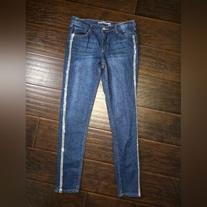 Wallflower Girls Skinny Sequin Striped Denim Blue Jeans Size 16